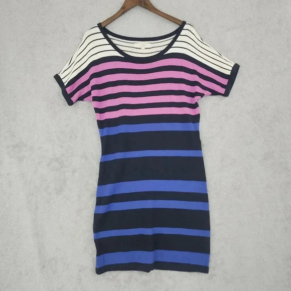 LOFT Dresses & Skirts - Lloft Wool Blend Striped Short Sleeve Knit Slip Sweater Dress M 18PT